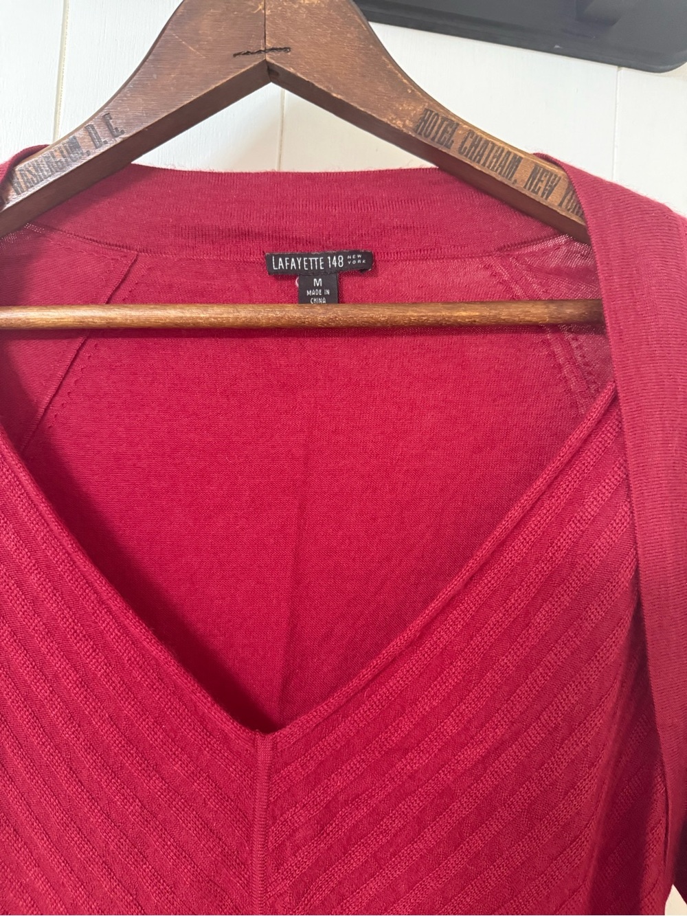 Lafayette 148 New York V-Neck Ribbed Sweater - Deep Red - Picture 3 of 5
